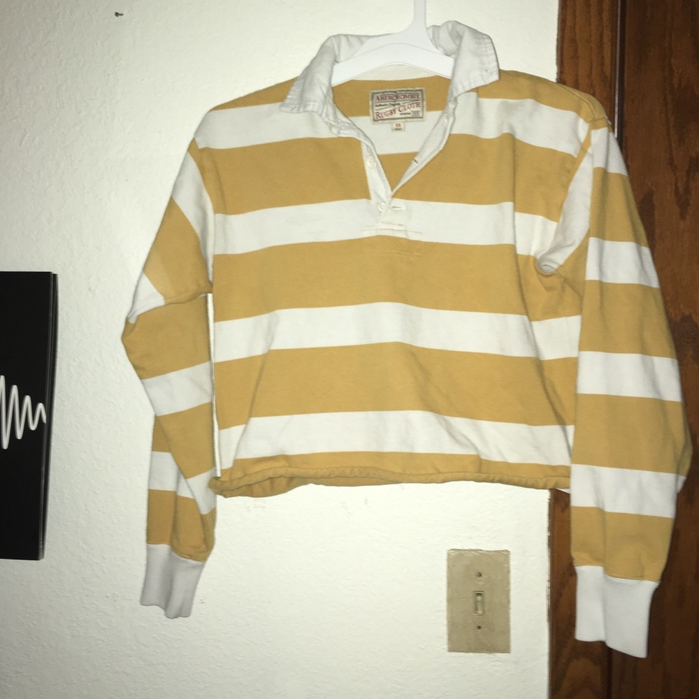 abercrombie yellow & white cropped polo